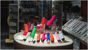 Multi-coloured Vibrators Displayed At A Sex Toy Shop